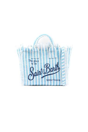 Borsa Vanity Mini in lino celeste con motivo a righe SAINT BARTH KIDS | VAMI00800398L
